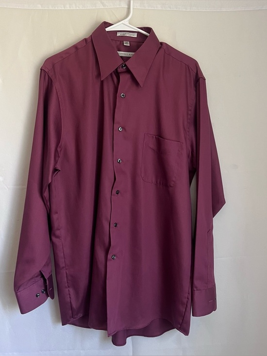 Geoffrey Beene Other - Men's Burgundy Long-Sleeve Dress Shirt Classic Fit Size 16 34/35 Geoffrey Beene